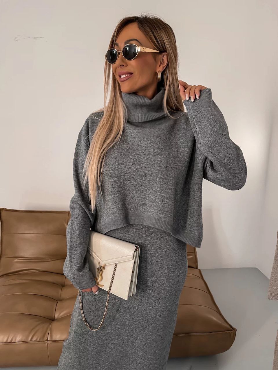 Grace™ - Midi Dress and Turtleneck Sweatshirt Set