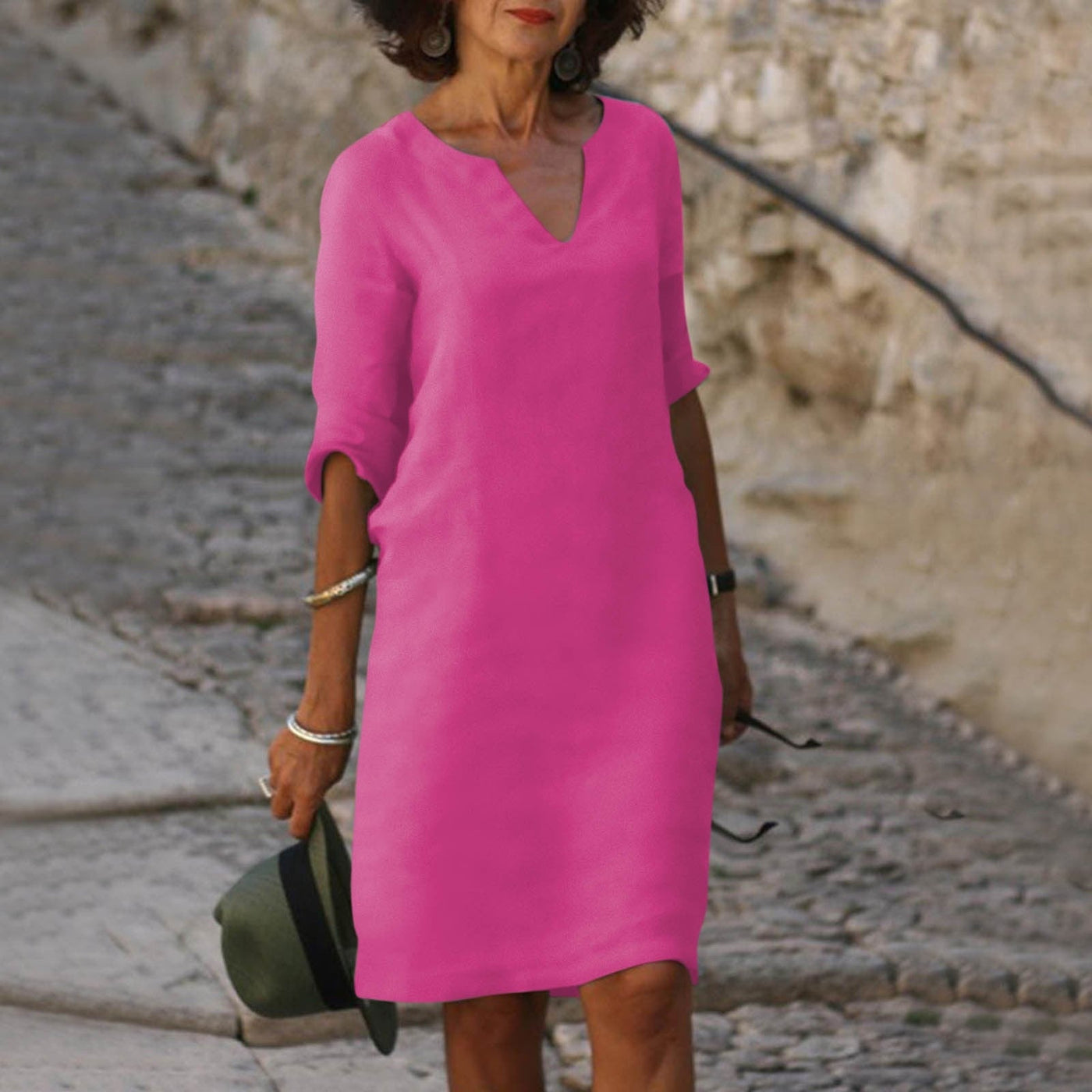 Grace™ - Dress with V-Neck and Three-Quarter Sleeves