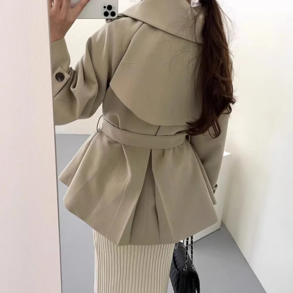 Holly™ - Elegant Khaki Turn Down Trench Coat with Belt