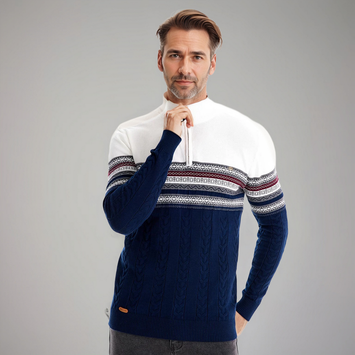 Samuel™ - Stylish Fair Isle Half Zip Sweater