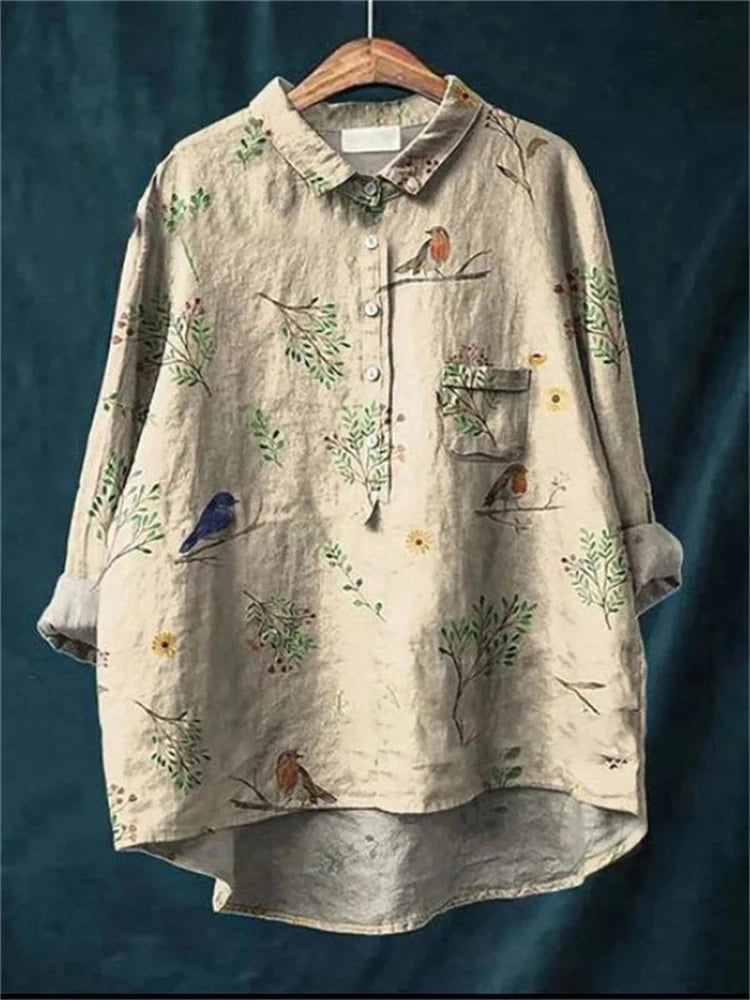 Sophina™ - Vintage Retro Floral Art Print Cotton Linnen Shirt