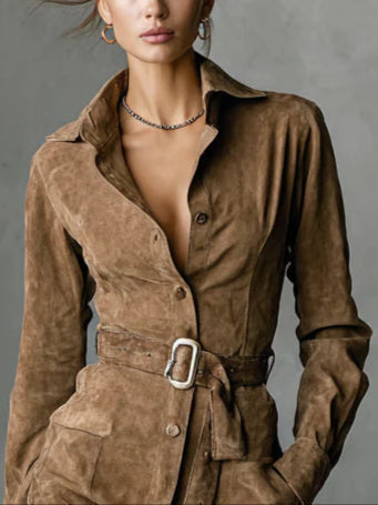 Amira | Sukienka midi zamszowa z paskiem