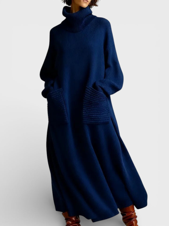 Elen | Elegancka dzianinowa sukienka z wysokim kołnierzem
