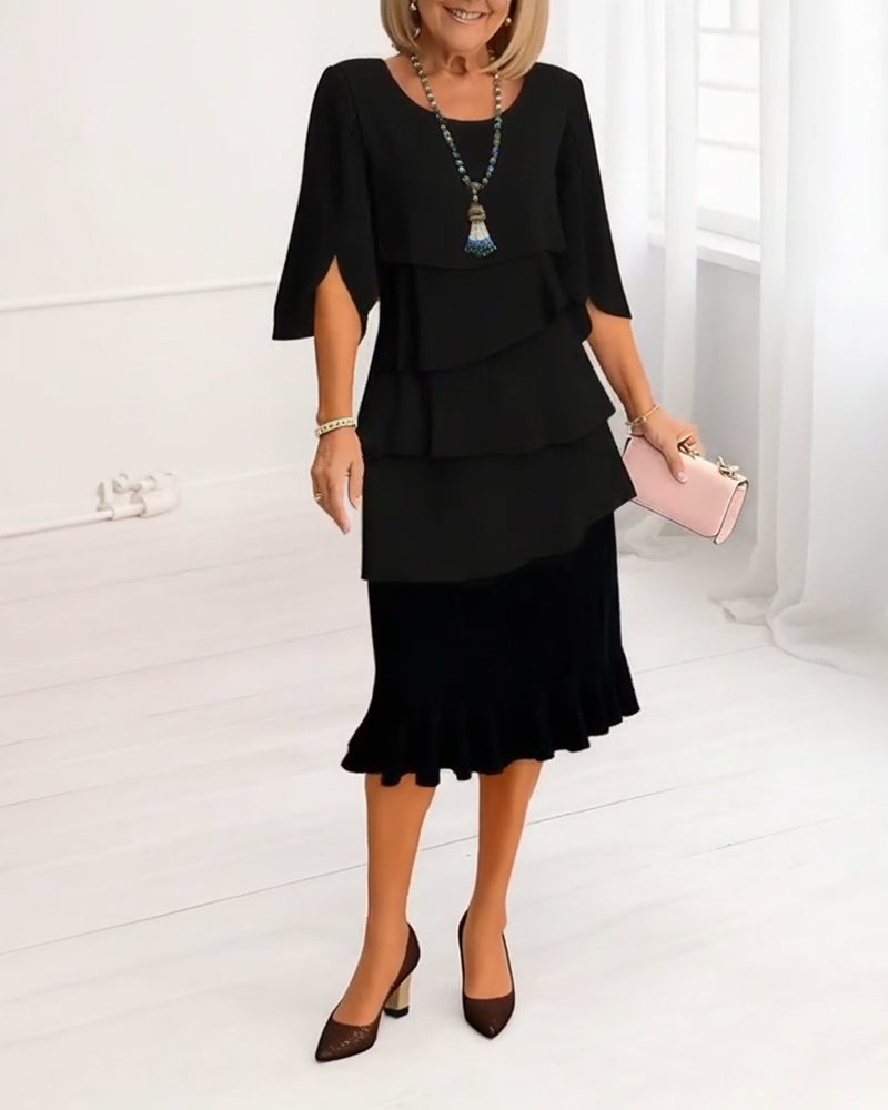 Renata | Elegancka sukienka midi z rękawami w stylu ruffle