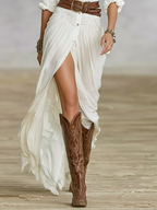 Aurora | Długa Sukienka Lnianą z Odwróconym Kołnierzem