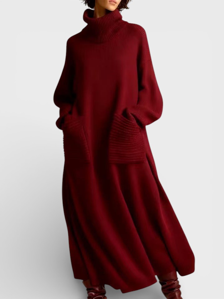 Elen | Elegancka dzianinowa sukienka z wysokim kołnierzem