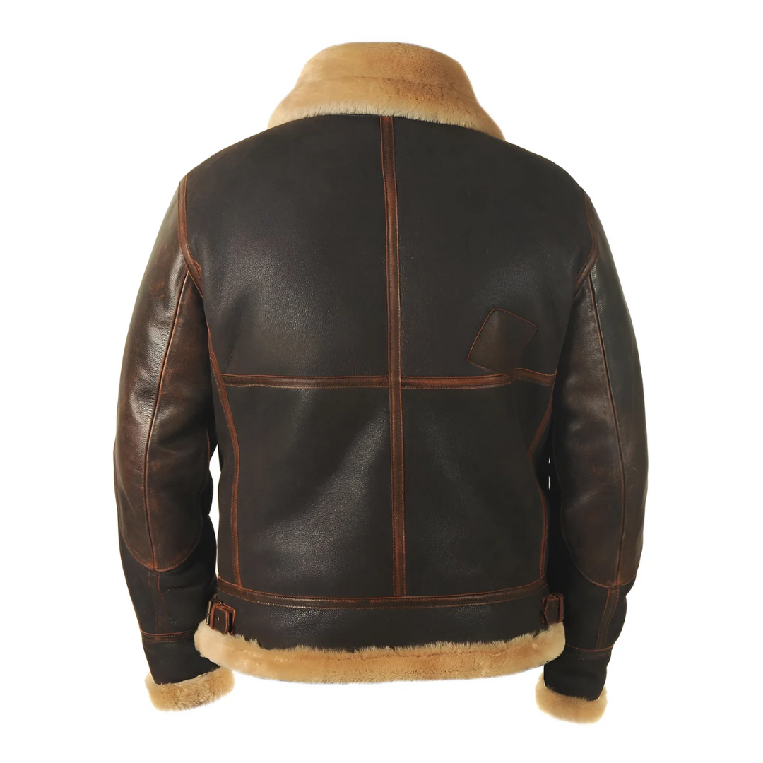 PIOTR | MĘSKA KURTKA SKÓRZANA PILOTKA Z KOŁNIERZEM FUTRZANYM