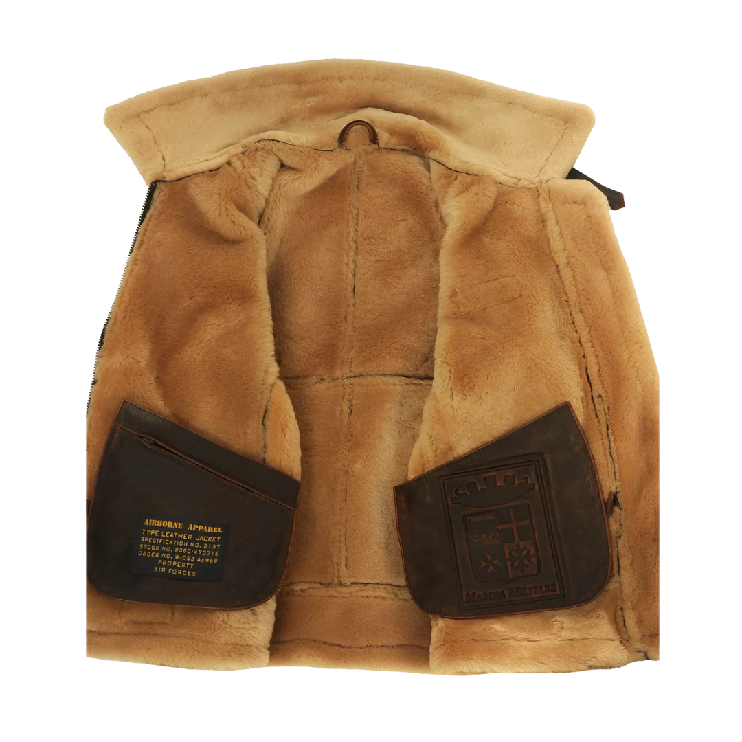 PIOTR | MĘSKA KURTKA SKÓRZANA PILOTKA Z KOŁNIERZEM FUTRZANYM